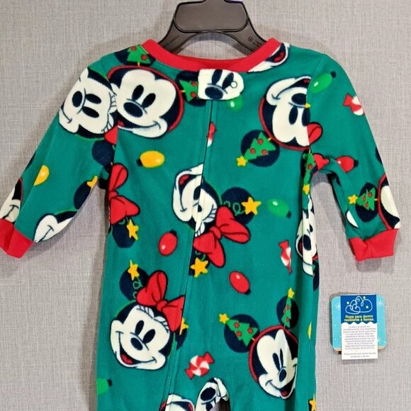 NWT Disney 12 Months One-Piece pajamas Christmas Zip front Mickey Minnie Mouse - Picture 1 of 6